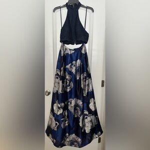 Blondie Nites Two Piece Prom Dress Lace Top Floral Charmeuse Skirt Pockets Sz 9